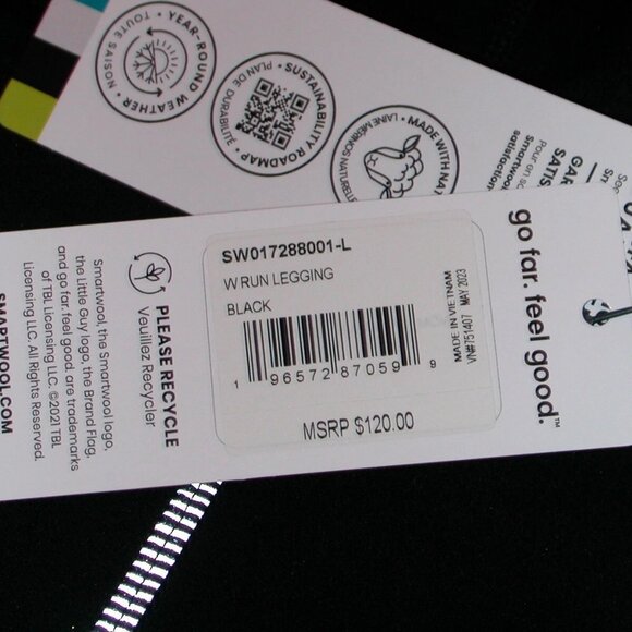 Smartwool Sport Run Leggings Women's Large Pants Black NWT $120 - Picture 6 of 6